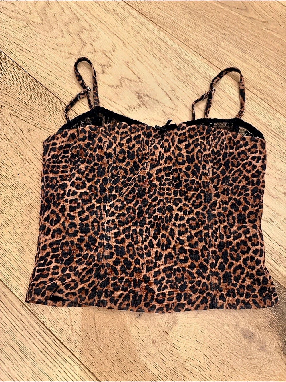 edikted Edin Leopard Print Mesh Bra Top Brown & Black XS